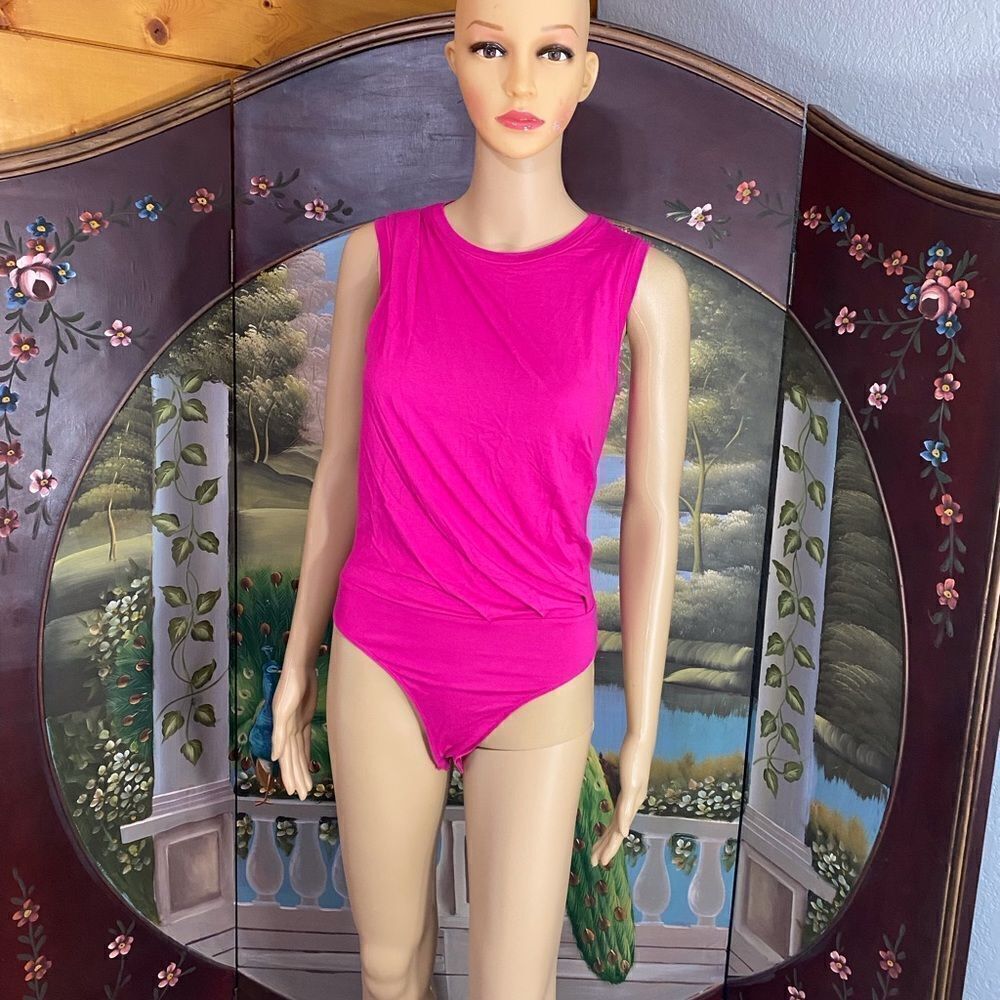 Dark Pink Bodysuit Some ruching on the right shoulder and at the left waist